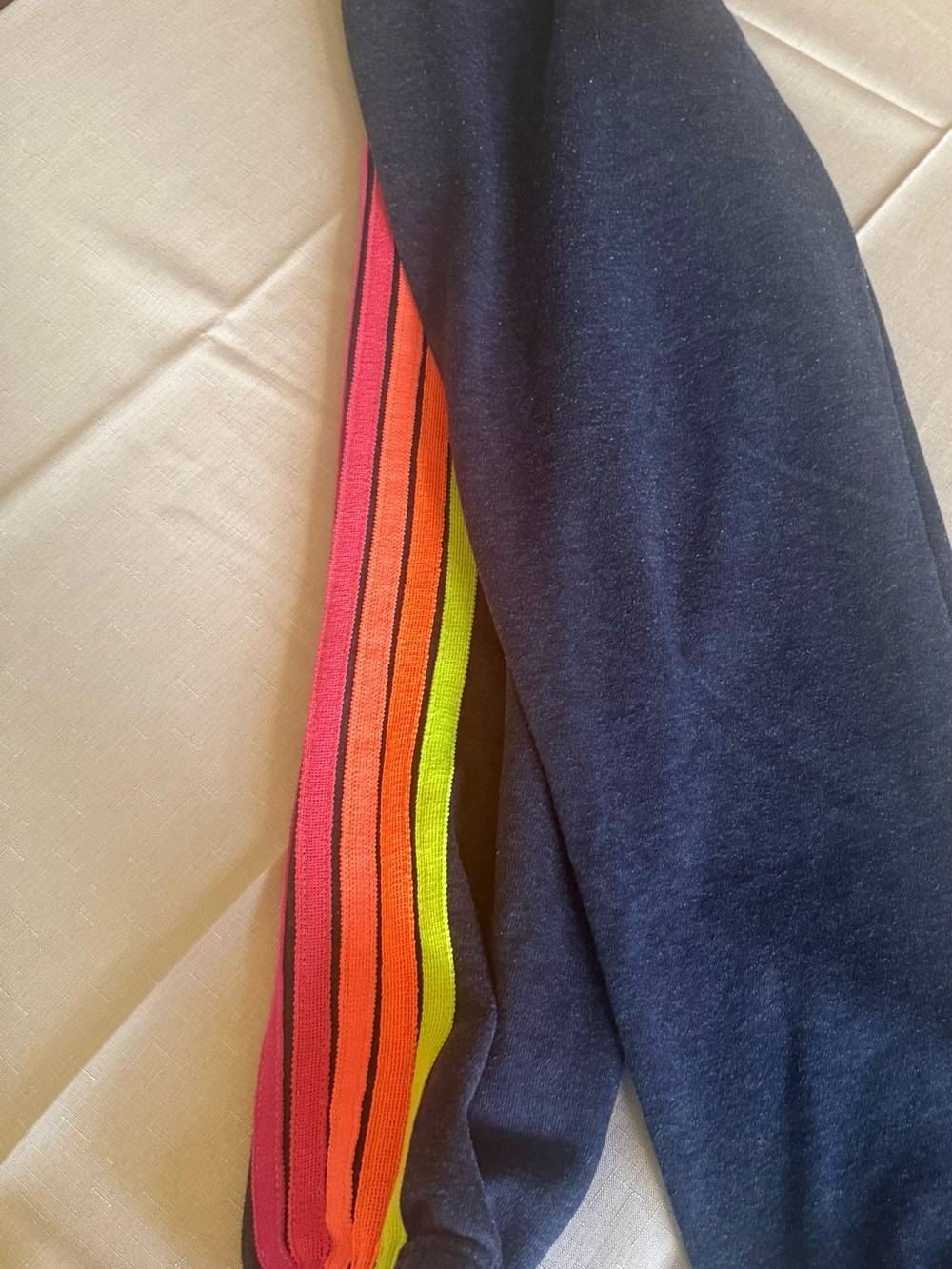 Aviator Nation Dark Navy Joggers with Neon Pink, Orange & Yellow Stripes - Picture 3 of 7